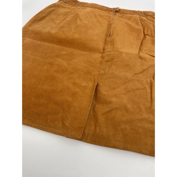 VTG 90s Suede Retro Boho Coachella Indie Knee Length Pencil Staple Chic Skirt 24 - Picture 4 of 12
